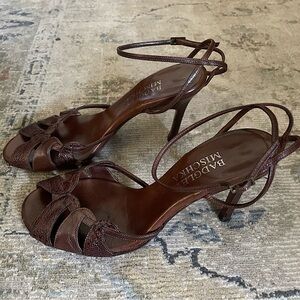 Badgley Mischka Brown Leather Heels with Ankle Straps